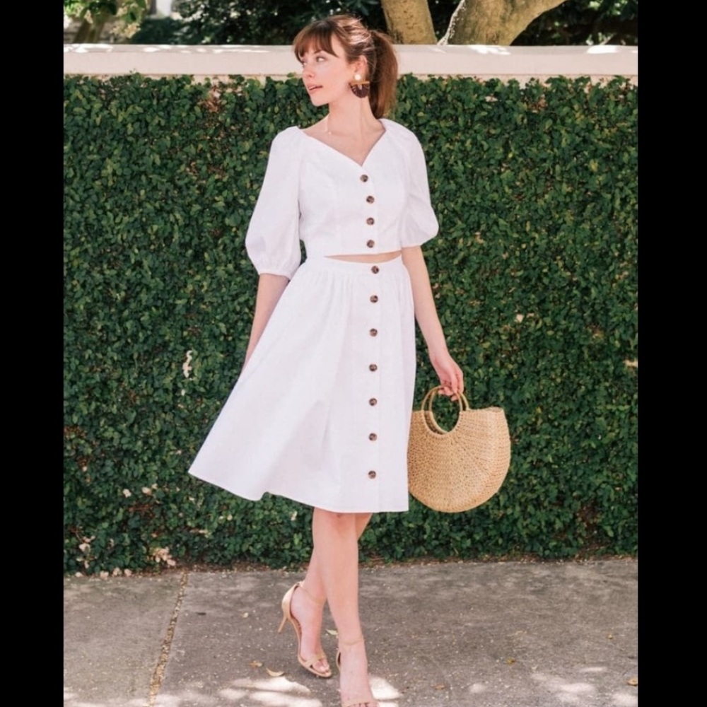 Gal Meets Glam White Button-Front Skirt Set